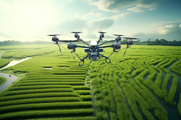 Drony rozpylające pestycydy na farmach Obraz generowany przez technologię AI