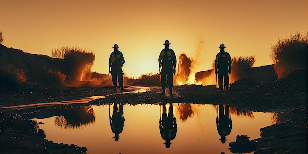 Drużyna strażacka walczy z pożarem lasu Ia generatywnie