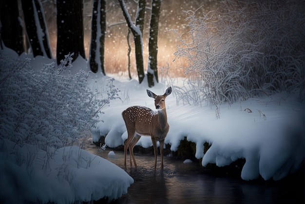 Drżące jelenie w śnieżnych lasach