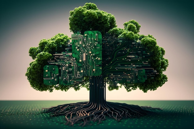 drzewa rosną na płytkach drukowanych technologia innowacji generowanych przez ai