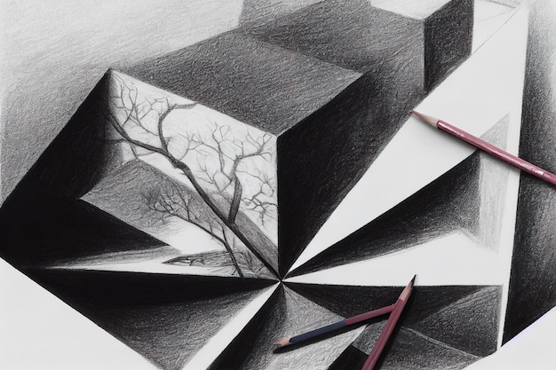 Zdjęcie drzewa są ręcznie rysowane ołówkiem rysunek sztuka renderowania 3d ilustracja rastrowa