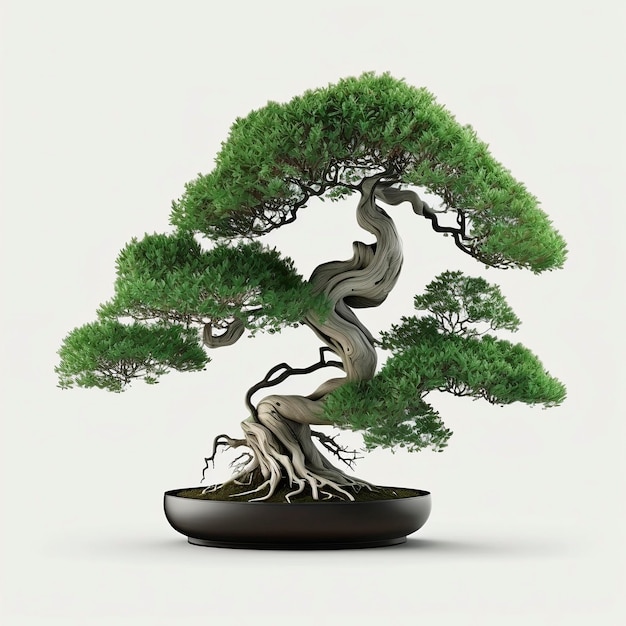 Drzewko Bonsai na białym tle stworzone za pomocą generatywnej sztucznej inteligencji