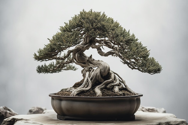Drzewko bonsai z dużym pniem i korzeniami