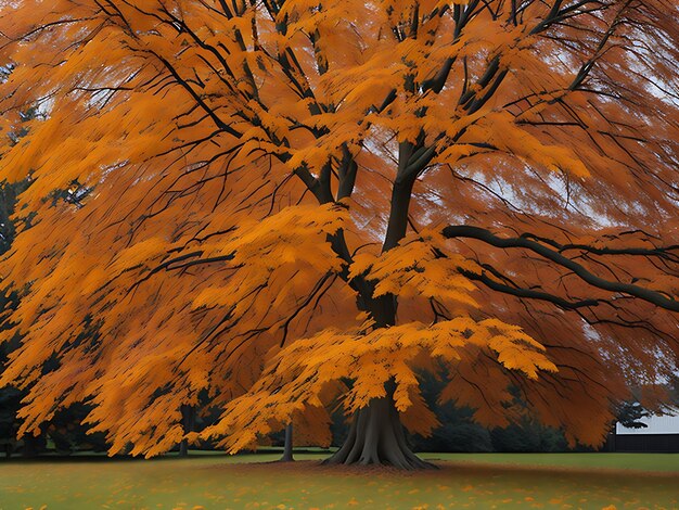 Drzewo Acer platanoides Norweski klon z jesiennymi liśćmi Generacja Ai