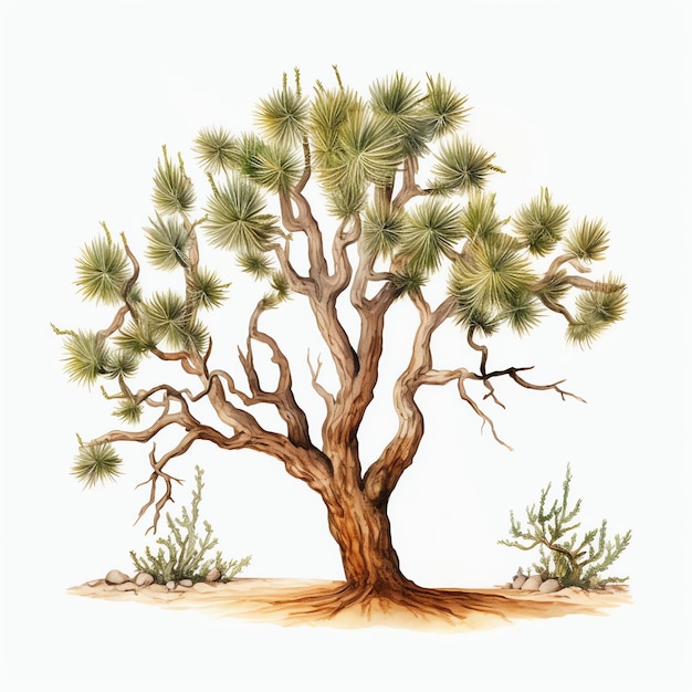 Drzewo akwarelowe zachodni dziki zachód kowboj pustynna ilustracja klipart