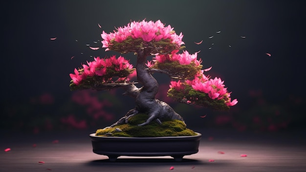 Drzewo bonsai Azalea ultra szczegółowe realistyczne liście tapety obraz sztuki generowanej przez sztuczną inteligencję