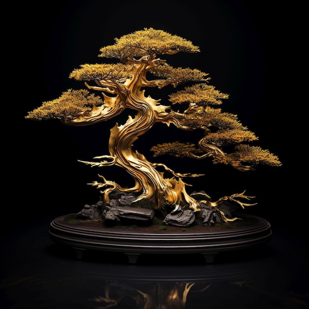 Drzewo Bonsai na czarnym i złotym tle zdjęcie