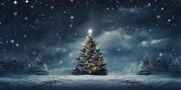 Drzewo bożonarodzeniowe i śnieg w zimie Doskonałe na kartkę z pozdrowieniami