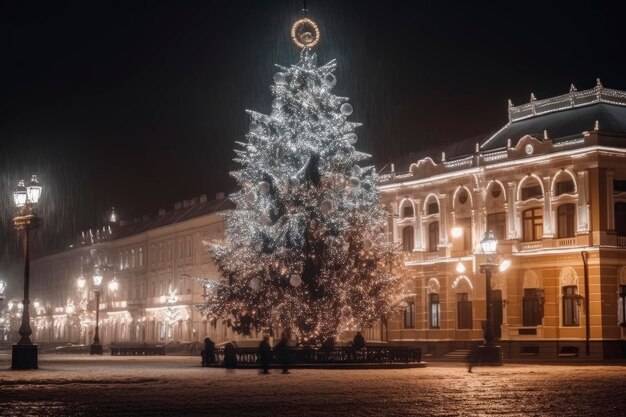Zdjęcie drzewo bożonarodzeniowe na placu miejskim