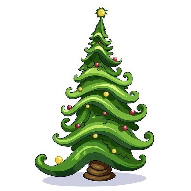 Drzewo bożonarodzeniowe odizolowane na białym tle ilustracja narysowana w stylu kreskówki Święto Bożego Narodzenia lub Nowy Rok