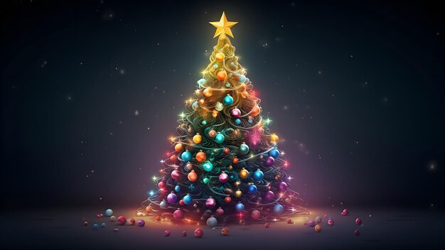 Drzewo bożonarodzeniowe ozdobione piłkami i prezentami w formacie baneru