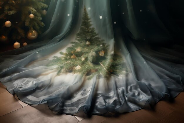 Zdjęcie drzewo bożonarodzeniowe spódnica akwarel zimowy tło