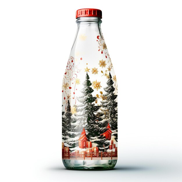 Zdjęcie drzewo bożonarodzeniowe w butelce na białym tle