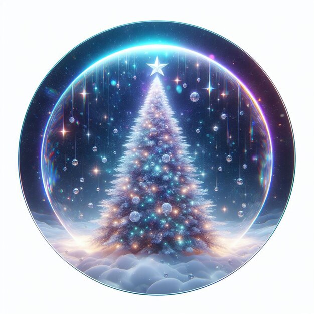 Drzewo bożonarodzeniowe w przestrzeni w kręgu Obraz holograficzny Białego tła najlepszej jakości