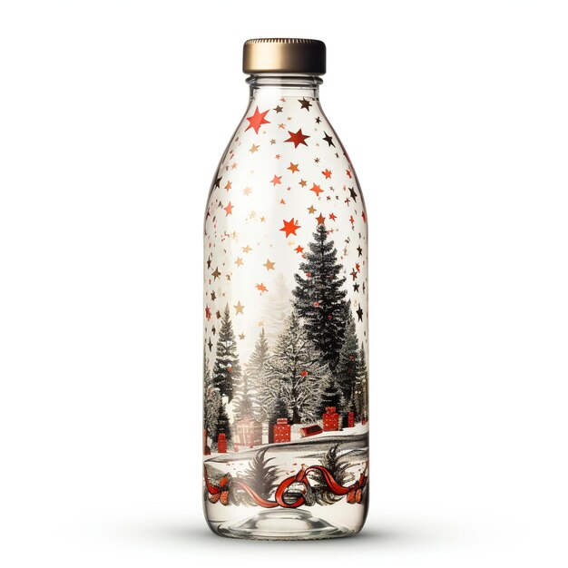Zdjęcie drzewo bożonarodzeniowe w szklanej butelce izolowane na białym tle