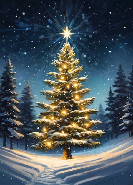 Drzewo bożonarodzeniowe w zimowej leśnej ilustracji