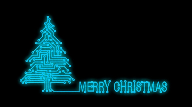 Drzewo bożonarodzeniowe z cyfrowego obwodu elektronicznego z bliska Wesołych Świąt