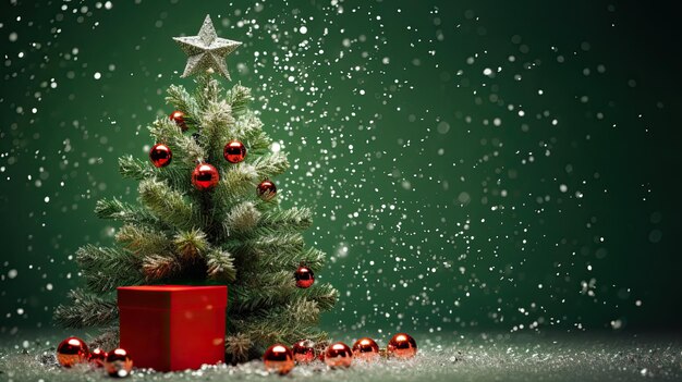 Drzewo bożonarodzeniowe z czerwonym tłem pudełka podarunkowego