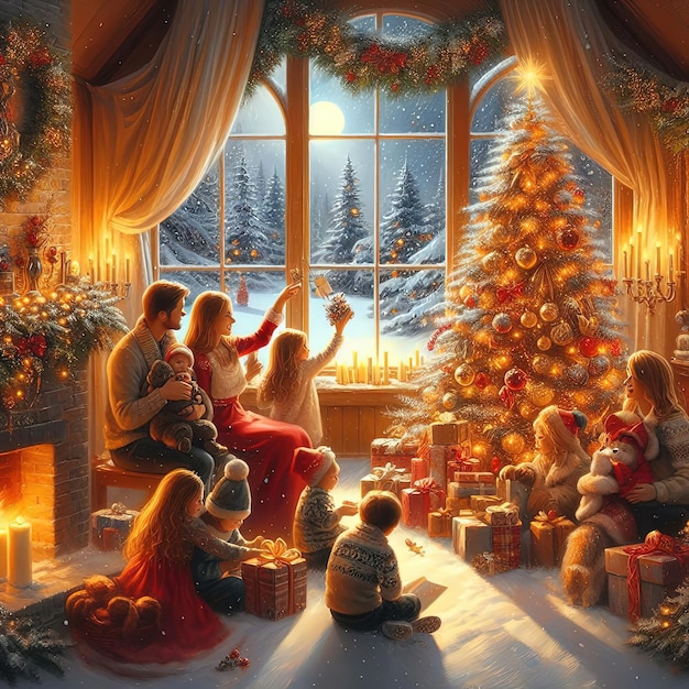 Drzewo bożonarodzeniowe z czerwonymi pudełkami z prezentami dekoracja dla szczęśliwego Nowego Roku i koncepcji Bożego Narodzenia