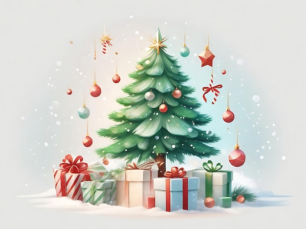 Zdjęcie drzewo bożonarodzeniowe z prezentami i gwiazdą na szczycie