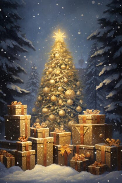 Drzewo bożonarodzeniowe z prezentami