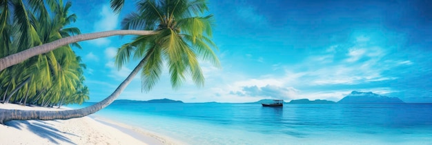 Zdjęcie drzewo kokosowe na plaży z białymi piaskami i błękitnym niebem