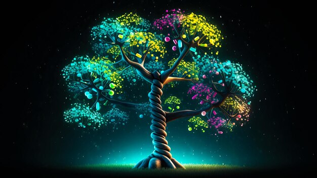 Drzewo koncepcyjne kryptowaluty Bitcoin i technologii blockchain dla twojego projektu wygenerowane przez Ai