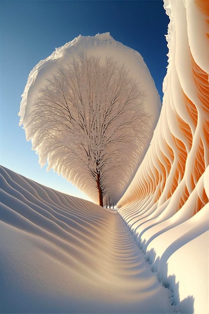 Drzewo, które stoi w śniegu generatywnego ai