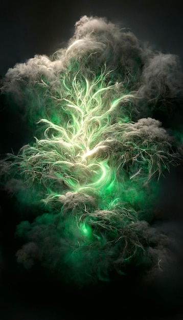 Drzewo, które świeci na zielono w ciemności generatywnej ai