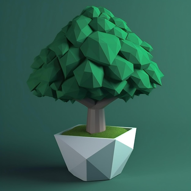 Drzewo low poly z zielonymi trójkątami