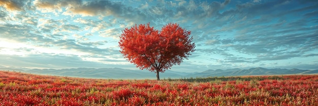 Zdjęcie drzewo miłości czerwony krajobraz drzew w kształcie serca