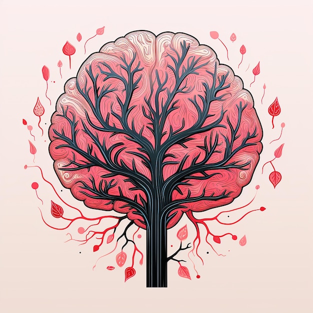 Drzewo mózgowe Ludzkie drzewo mózgowe z liśćmi koncepcja samoobsługi i zdrowia psychicznego pozytywne myślenie rozwój osobisty kreatywny umysł pomyśl o zielonej koncepcji innowacji wzrostu