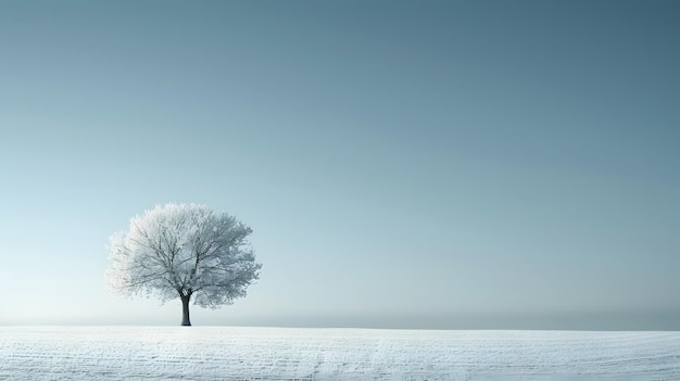 drzewo na polu ze śnieżnym tłem