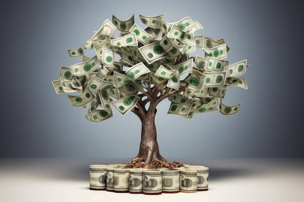 Drzewo pieniężne Symbol sukcesu finansowego ilustracja wygenerowana przez sztuczną inteligencję