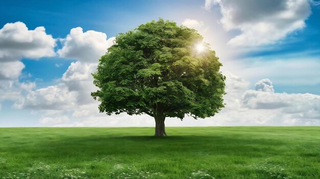 Drzewo pomaga chłodzić dom i chronić go przed ciepłem słońca światło zielone eko dom wioska koncepcja