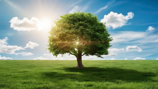 Drzewo pomaga chłodzić dom i chronić go przed ciepłem słońca światło zielone eko dom wioska koncepcja