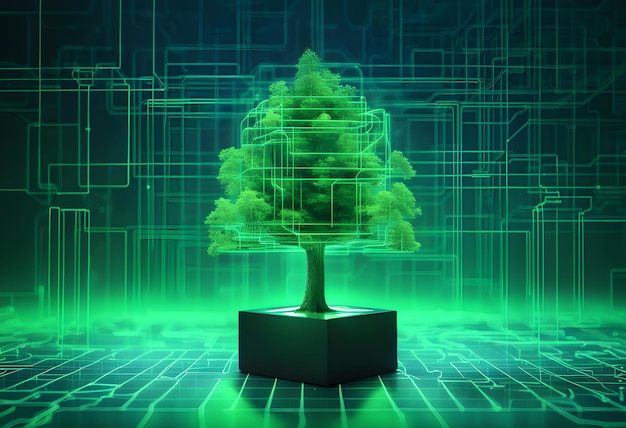 Zdjęcie drzewo rosnące na obwodzie cyfrowej kostki cyfrowej