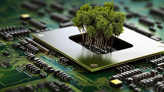 Drzewo rosnące w punkcie zbieżności obwodu komputerowego 3D