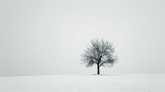 Drzewo stoi w śniegu ze słowami "nie"