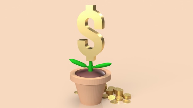 Drzewo symbolu złotego dolara dla koncepcji biznesowej renderowania 3d