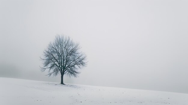 drzewo w śniegu z mglistym tłem