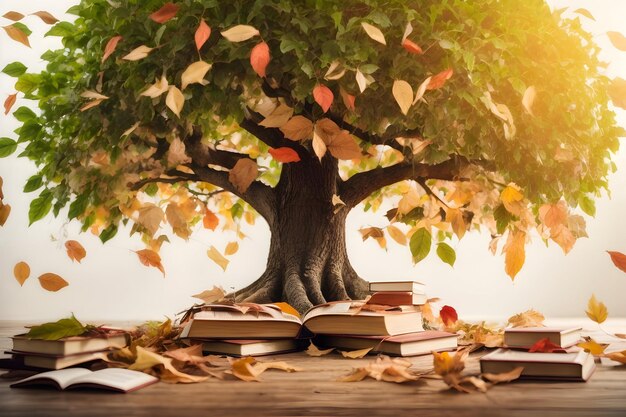 Zdjęcie drzewo wiedzy drzewo wyrastające ze stron otwartej księgi międzynarodowy dzień literacy