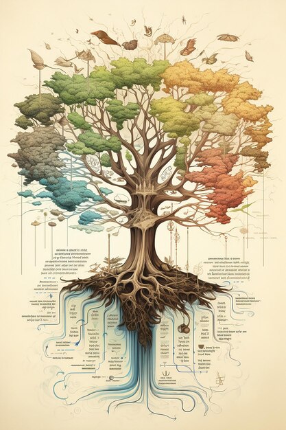 Zdjęcie drzewo wiedzy z korzeniami rozprzestrzeniającymi się na mapie ziemi na 