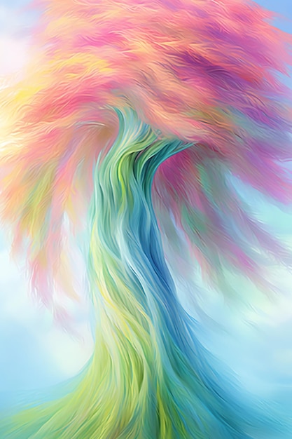 Drzewo wierzbowe na wietrze abstrakcyjny impresjonizm gładki falisty jedwab skomplikowane szczegóły żywy pastel