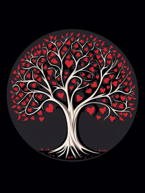 drzewo z czerwonymi sercami w kształcie serc generatywnych ai