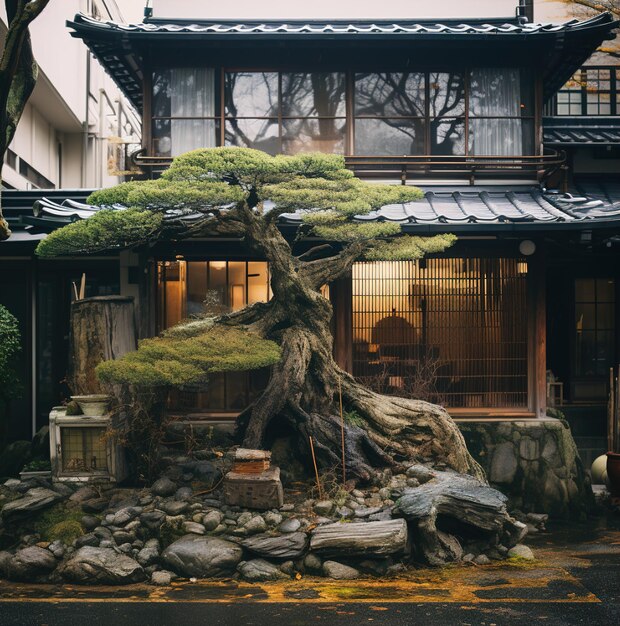 Drzewo z doniczką z napisem „bonsai”.