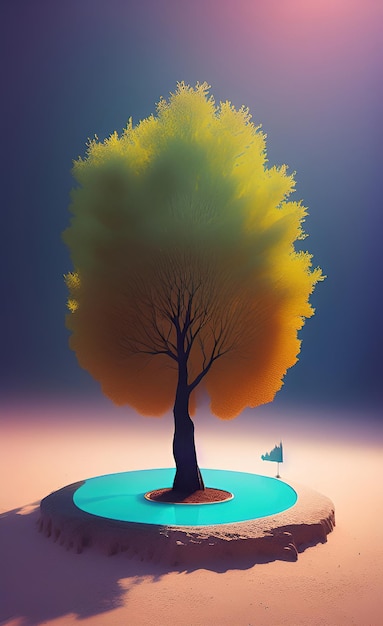Drzewo z niebieskim kółkiem pośrodku