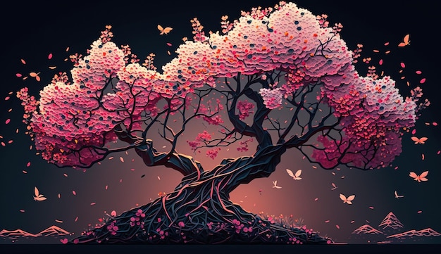 Drzewo z różowymi kwiatami na nim
