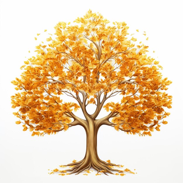 Zdjęcie drzewo z żółtymi liśćmi na białym tle generatywne ai