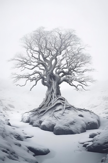 Drzewo ze śniegiem i napisem „drzewo”.